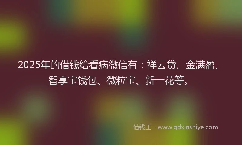 2025年的借钱给看病微信有：祥云贷、金满盈、智享宝钱包、微粒宝、新一花等。