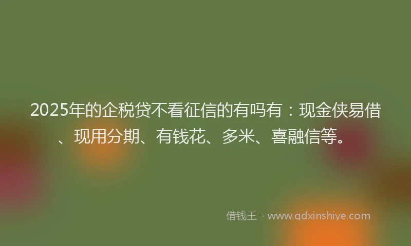2025年的企税贷不看征信的有吗有：现金侠易借、现用分期、有钱花、多米、喜融信等。