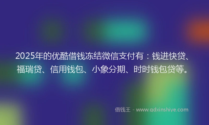 2025年的优酷借钱冻结微信支付有：钱进快贷、福瑞贷、信用钱包、小象分期、时时钱包贷等。