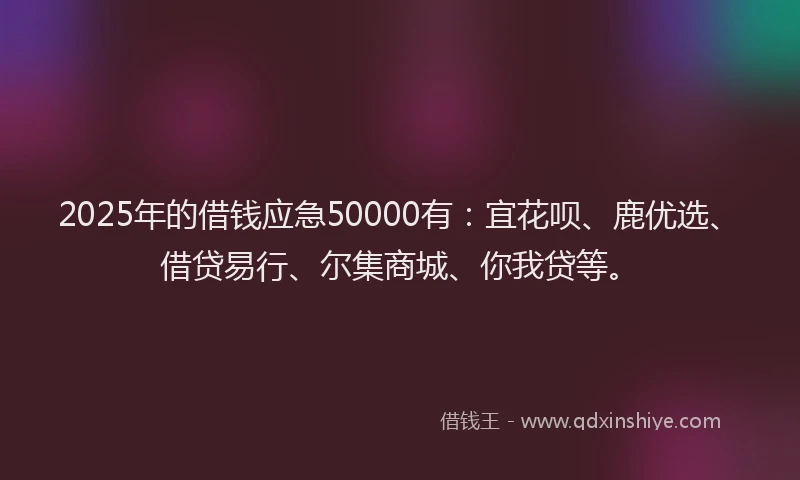 2025年的借钱应急50000有：宜花呗、鹿优选、借贷易行、尔集商城、你我贷等。