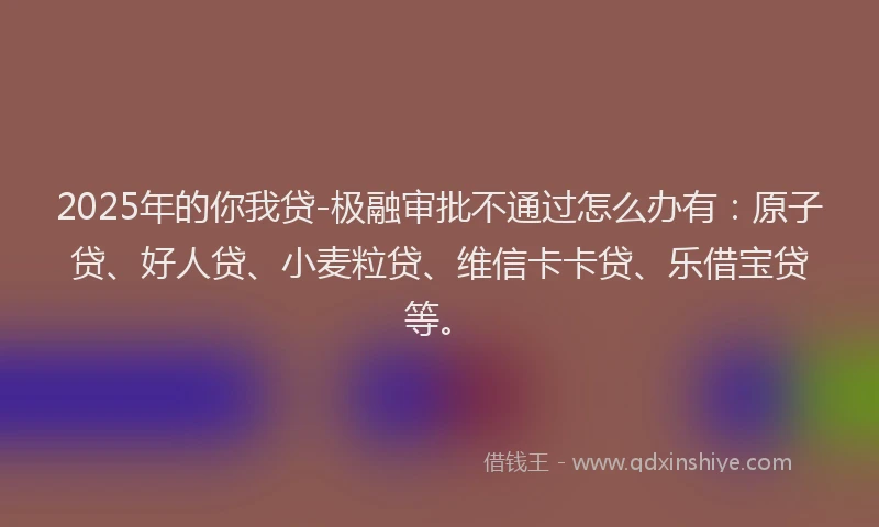 2025年的你我贷-极融审批不通过怎么办有：原子贷、好人贷、小麦粒贷、维信卡卡贷、乐借宝贷等。
