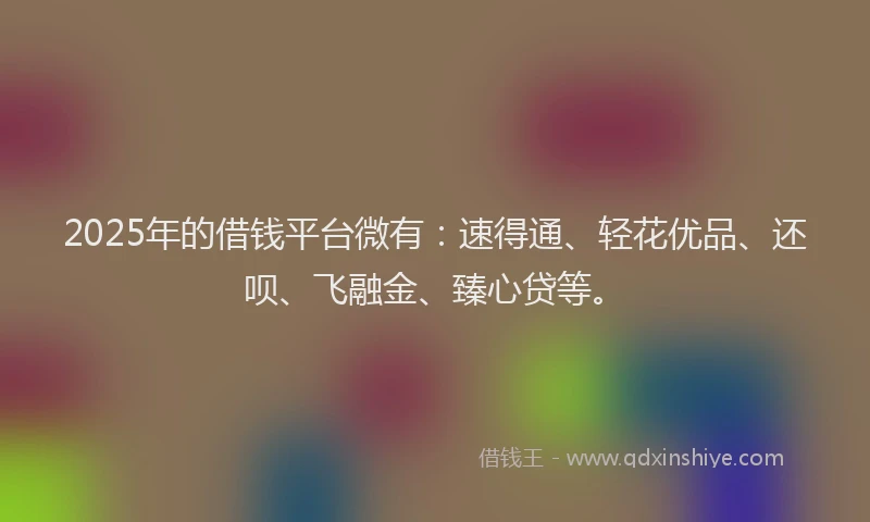 2025年的借钱平台微有：速得通、轻花优品、还呗、飞融金、臻心贷等。