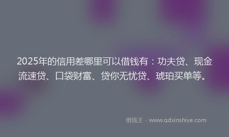 2025年的信用差哪里可以借钱有：功夫贷、现金流速贷、口袋财富、贷你无忧贷、琥珀买单等。
