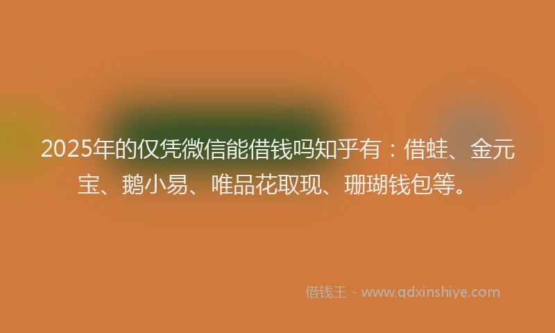 2025年的仅凭微信能借钱吗知乎有：借蛙、金元宝、鹅小易、唯品花取现、珊瑚钱包等。