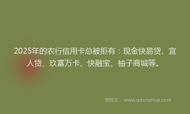 2025年的农行信用卡总被拒有：现金快易贷、宜人贷、玖富万卡、快融宝、柚子商城等。