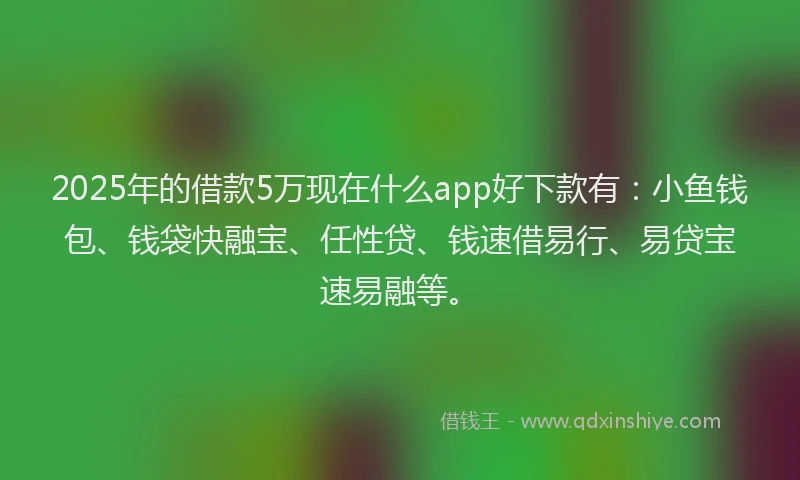 2025年的借款5万现在什么app好下款有：小鱼钱包、钱袋快融宝、任性贷、钱速借易行、易贷宝速易融等。