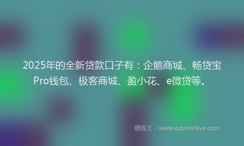 2025年的全新贷款口子有：企鹅商城、畅贷宝Pro钱包、极客商城、盈小花、e微贷等。