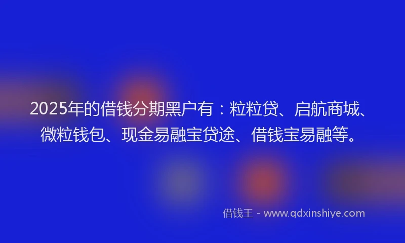 2025年的借钱分期黑户有：粒粒贷、启航商城、微粒钱包、现金易融宝贷途、借钱宝易融等。