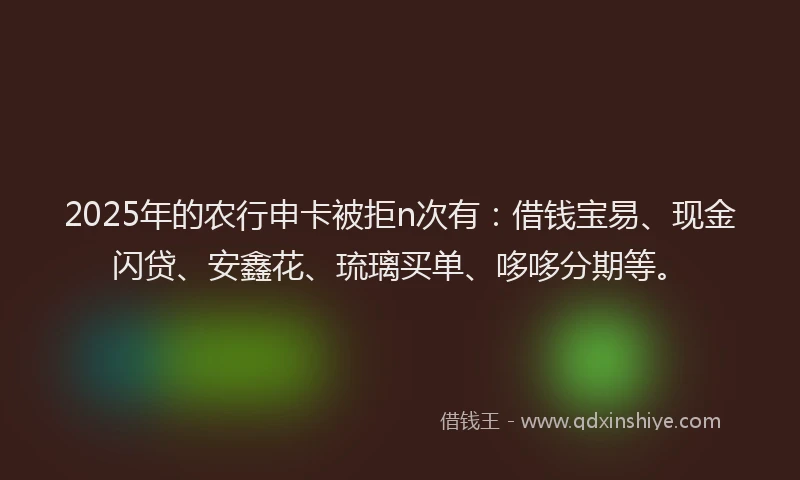 2025年的农行申卡被拒n次有：借钱宝易、现金闪贷、安鑫花、琉璃买单、哆哆分期等。