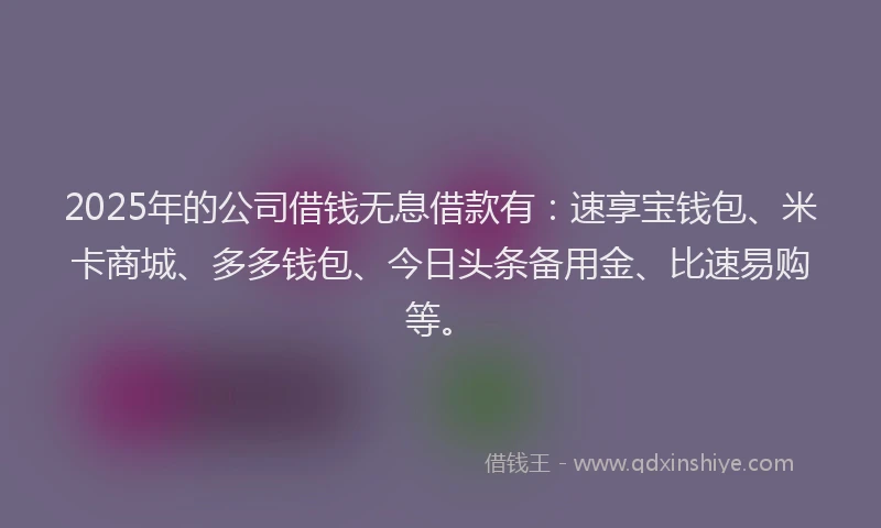 2025年的公司借钱无息借款有：速享宝钱包、米卡商城、多多钱包、今日头条备用金、比速易购等。