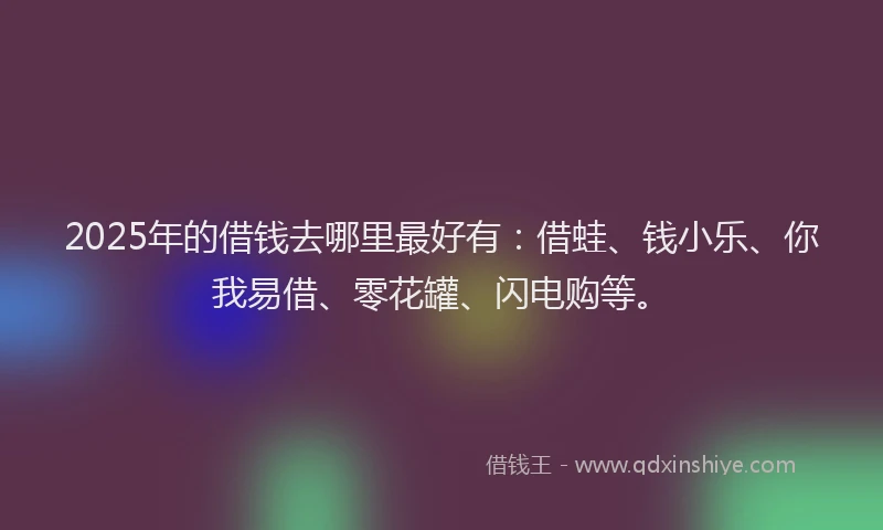 2025年的借钱去哪里最好有：借蛙、钱小乐、你我易借、零花罐、闪电购等。