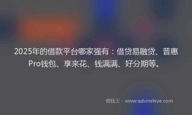 2025年的借款平台哪家强有：借贷易融贷、普惠Pro钱包、享来花、钱满满、好分期等。