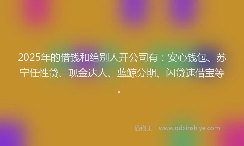 2025年的借钱和给别人开公司有：安心钱包、苏宁任性贷、现金达人、蓝鲸分期、闪贷速借宝等。