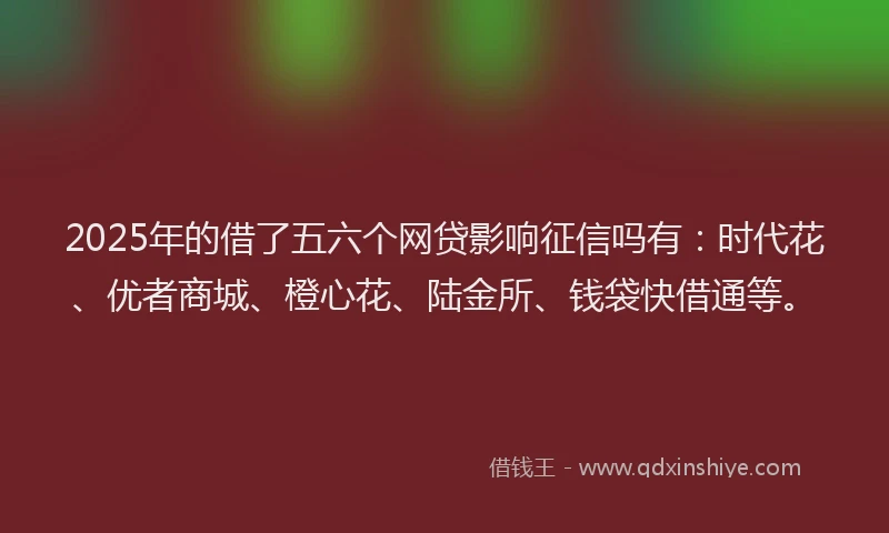 2025年的借了五六个网贷影响征信吗有：时代花、优者商城、橙心花、陆金所、钱袋快借通等。
