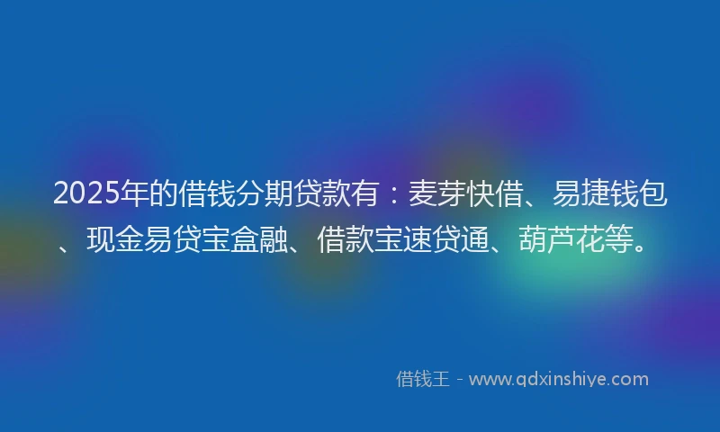2025年的借钱分期贷款有：麦芽快借、易捷钱包、现金易贷宝盒融、借款宝速贷通、葫芦花等。