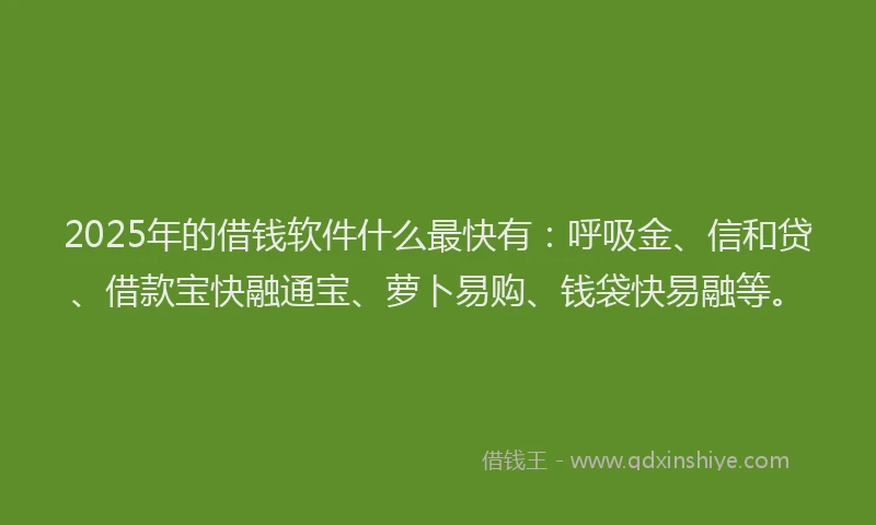 2025年的借钱软件什么最快有：呼吸金、信和贷、借款宝快融通宝、萝卜易购、钱袋快易融等。