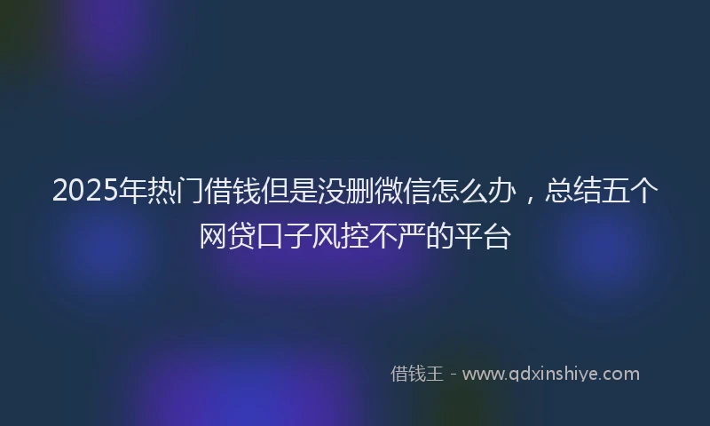 2025年热门借钱但是没删微信怎么办，总结五个网贷口子风控不严的平台