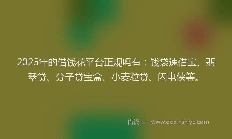 2025年的借钱花平台正规吗有：钱袋速借宝、翡翠贷、分子贷宝盒、小麦粒贷、闪电侠等。