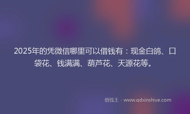 2025年的凭微信哪里可以借钱有：现金白鸽、口袋花、钱满满、葫芦花、天源花等。
