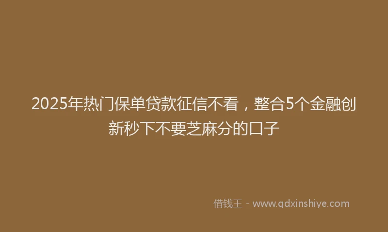 2025年热门保单贷款征信不看，整合5个金融创新秒下不要芝麻分的口子