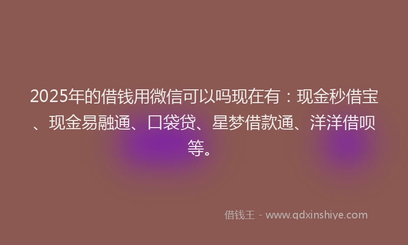 2025年的借钱用微信可以吗现在有：现金秒借宝、现金易融通、口袋贷、星梦借款通、洋洋借呗等。