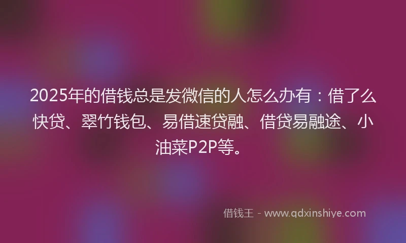2025年的借钱总是发微信的人怎么办有：借了么快贷、翠竹钱包、易借速贷融、借贷易融途、小油菜P2P等。