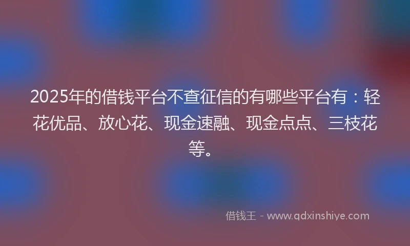 2025年的借钱平台不查征信的有哪些平台有：轻花优品、放心花、现金速融、现金点点、三枝花等。