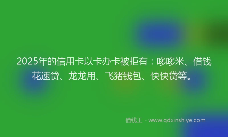 2025年的信用卡以卡办卡被拒有：哆哆米、借钱花速贷、龙龙用、飞猪钱包、快快贷等。
