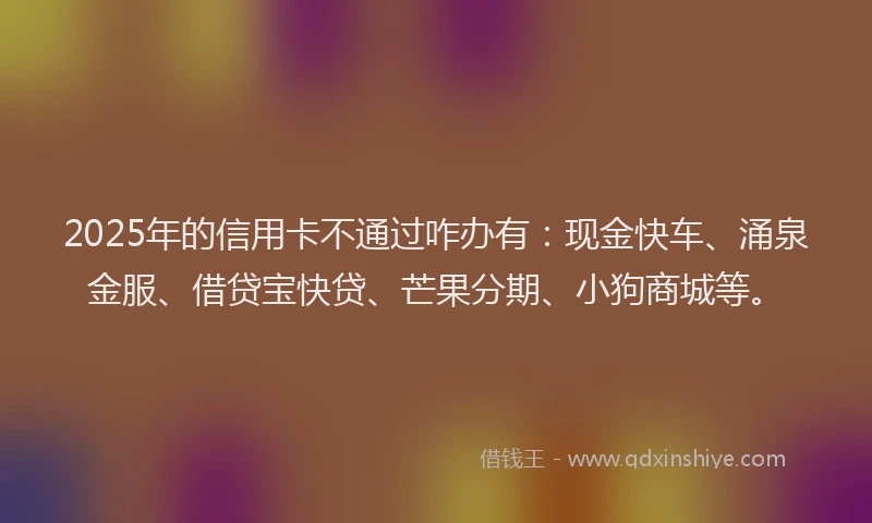 2025年的信用卡不通过咋办有：现金快车、涌泉金服、借贷宝快贷、芒果分期、小狗商城等。