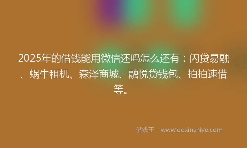 2025年的借钱能用微信还吗怎么还有：闪贷易融、蜗牛租机、森泽商城、融悦贷钱包、拍拍速借等。