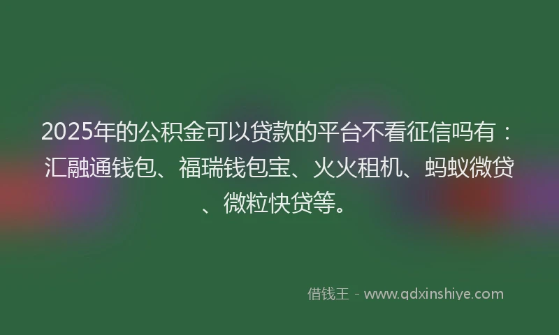 2025年的公积金可以贷款的平台不看征信吗有：汇融通钱包、福瑞钱包宝、火火租机、蚂蚁微贷、微粒快贷等。