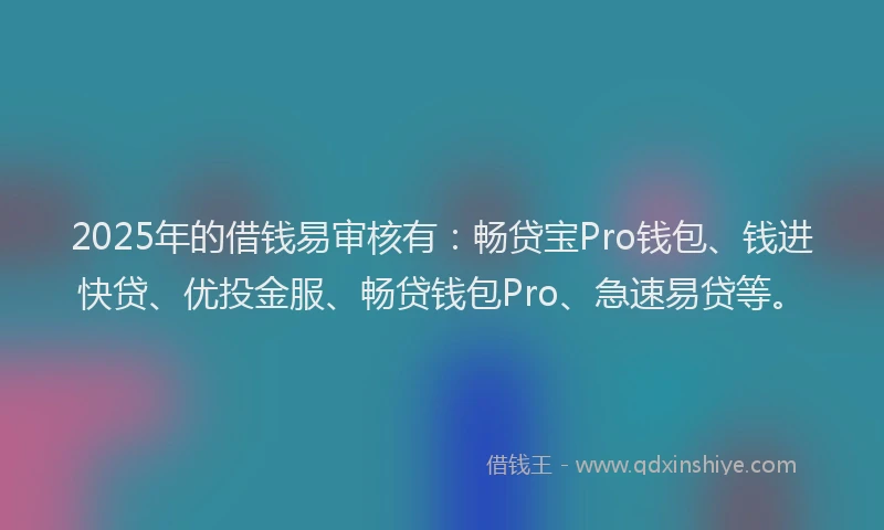 2025年的借钱易审核有：畅贷宝Pro钱包、钱进快贷、优投金服、畅贷钱包Pro、急速易贷等。