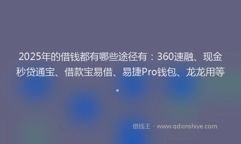 2025年的借钱都有哪些途径有：360速融、现金秒贷通宝、借款宝易借、易捷Pro钱包、龙龙用等。