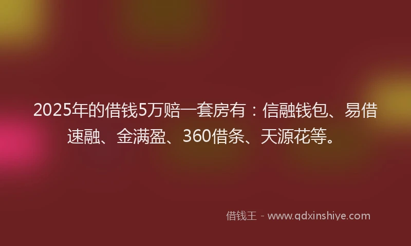 2025年的借钱5万赔一套房有：信融钱包、易借速融、金满盈、360借条、天源花等。