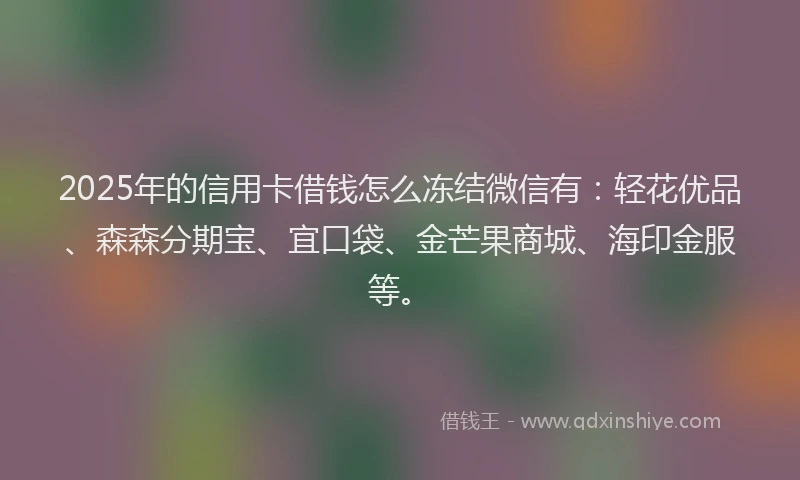 2025年的信用卡借钱怎么冻结微信有：轻花优品、森森分期宝、宜口袋、金芒果商城、海印金服等。