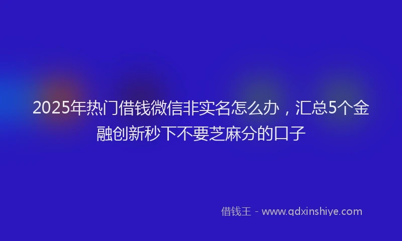 2025年热门借钱微信非实名怎么办，汇总5个金融创新秒下不要芝麻分的口子