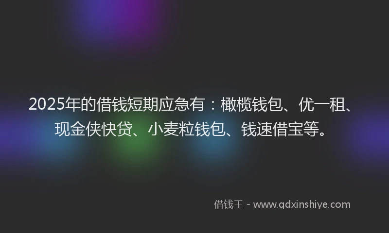 2025年的借钱短期应急有：橄榄钱包、优一租、现金侠快贷、小麦粒钱包、钱速借宝等。
