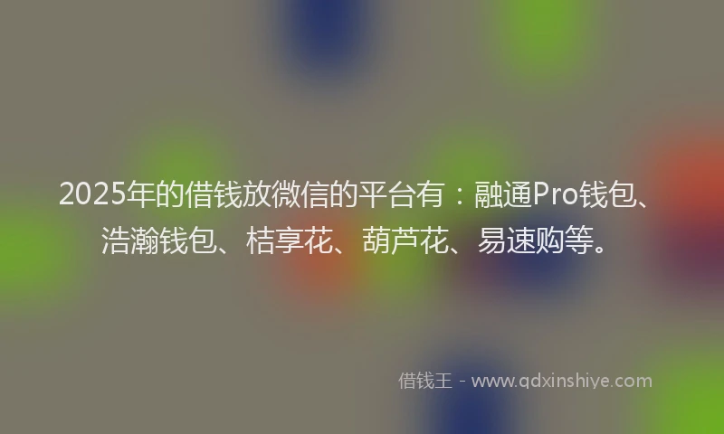 2025年的借钱放微信的平台有：融通Pro钱包、浩瀚钱包、桔享花、葫芦花、易速购等。