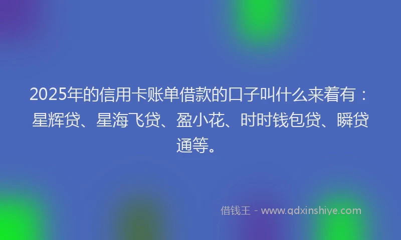 2025年的信用卡账单借款的口子叫什么来着有：星辉贷、星海飞贷、盈小花、时时钱包贷、瞬贷通等。