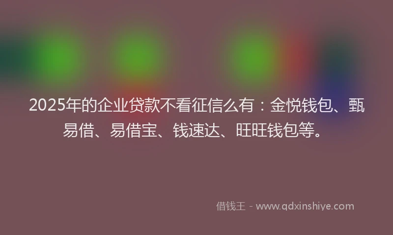 2025年的企业贷款不看征信么有：金悦钱包、甄易借、易借宝、钱速达、旺旺钱包等。