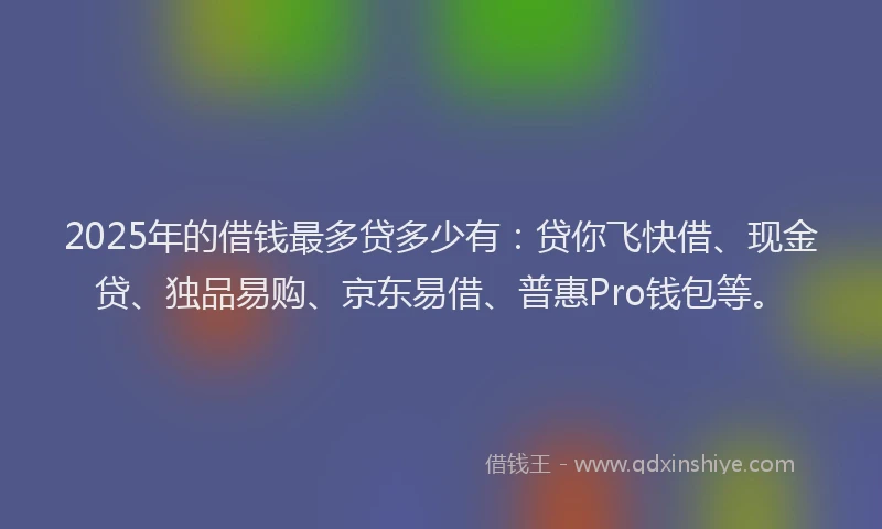 2025年的借钱最多贷多少有：贷你飞快借、现金贷、独品易购、京东易借、普惠Pro钱包等。