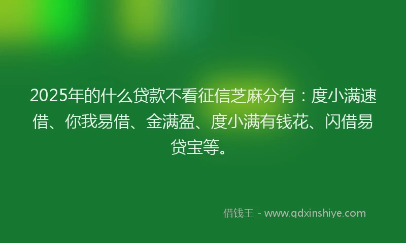 2025年的什么贷款不看征信芝麻分有：度小满速借、你我易借、金满盈、度小满有钱花、闪借易贷宝等。