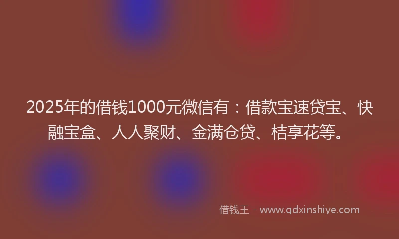 2025年的借钱1000元微信有：借款宝速贷宝、快融宝盒、人人聚财、金满仓贷、桔享花等。