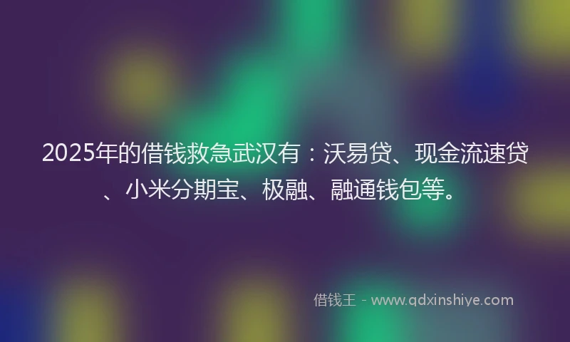 2025年的借钱救急武汉有：沃易贷、现金流速贷、小米分期宝、极融、融通钱包等。