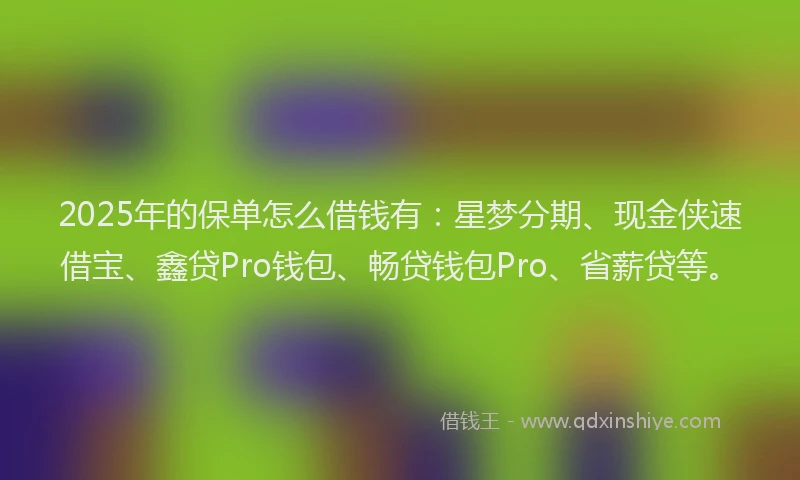 2025年的保单怎么借钱有：星梦分期、现金侠速借宝、鑫贷Pro钱包、畅贷钱包Pro、省薪贷等。