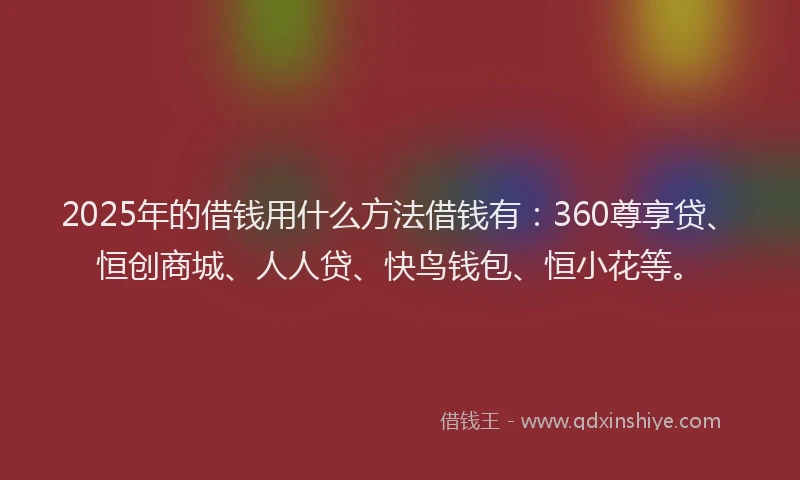 2025年的借钱用什么方法借钱有：360尊享贷、恒创商城、人人贷、快鸟钱包、恒小花等。
