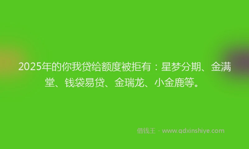 2025年的你我贷给额度被拒有：星梦分期、金满堂、钱袋易贷、金瑞龙、小金鹿等。