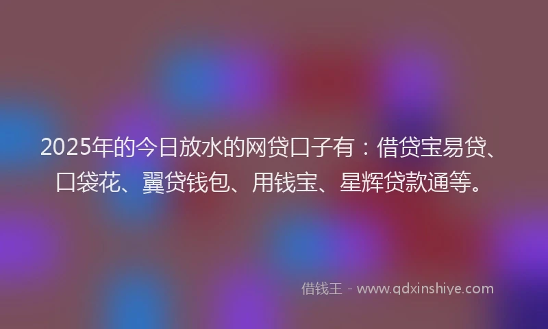 2025年的今日放水的网贷口子有：借贷宝易贷、口袋花、翼贷钱包、用钱宝、星辉贷款通等。