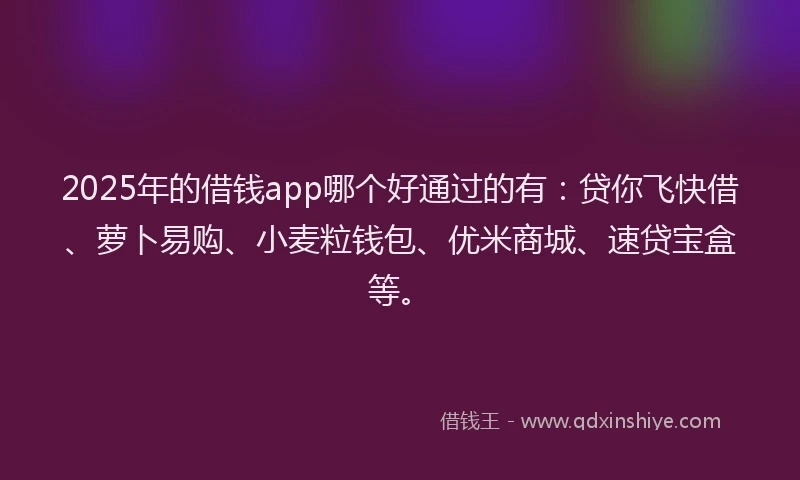 2025年的借钱app哪个好通过的有:贷你飞快借、萝卜易购、小麦粒钱包、优米商城、速贷宝盒等。