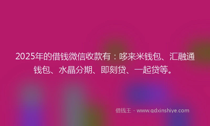 2025年的借钱微信收款有：哆来米钱包、汇融通钱包、水晶分期、即刻贷、一起贷等。